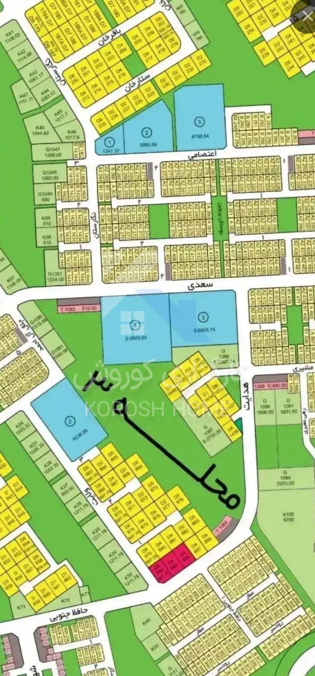 زمین 216 متری قابلیت ساخت ویلایی فاز 2 محله 3